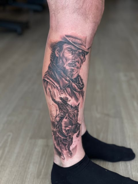 Black and grey realism portrait tattoo